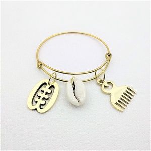 Brass Adinkra, Cowrie Shell ~ Charm Bracelet